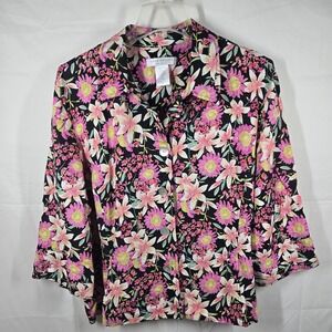 Napa Valley Woman 24W 90s Y2K Floral Button Front Blouse Linen‎ Blend